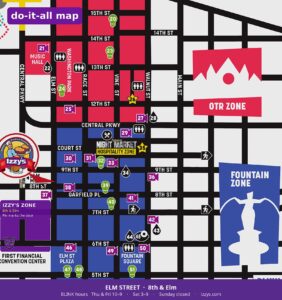 Izzy's at 8th and Elm on a downtown map for BLINK.